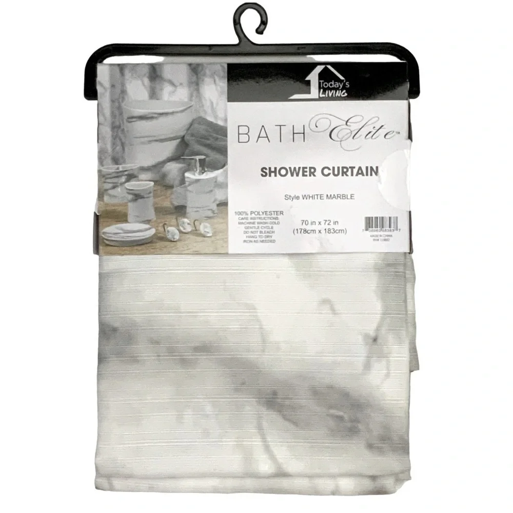 Today’s Living Marble Elite Bath Shower Curtain Easy Care Fabric White Gray